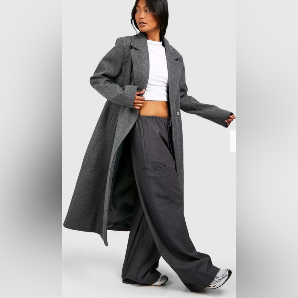 Vintage Union Made Dark Grey Wool Long Trench Coat Double Breasted